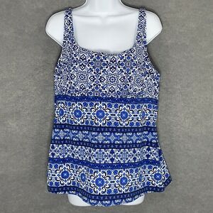 Lands' End Blue and White Patterned Tankini Top
